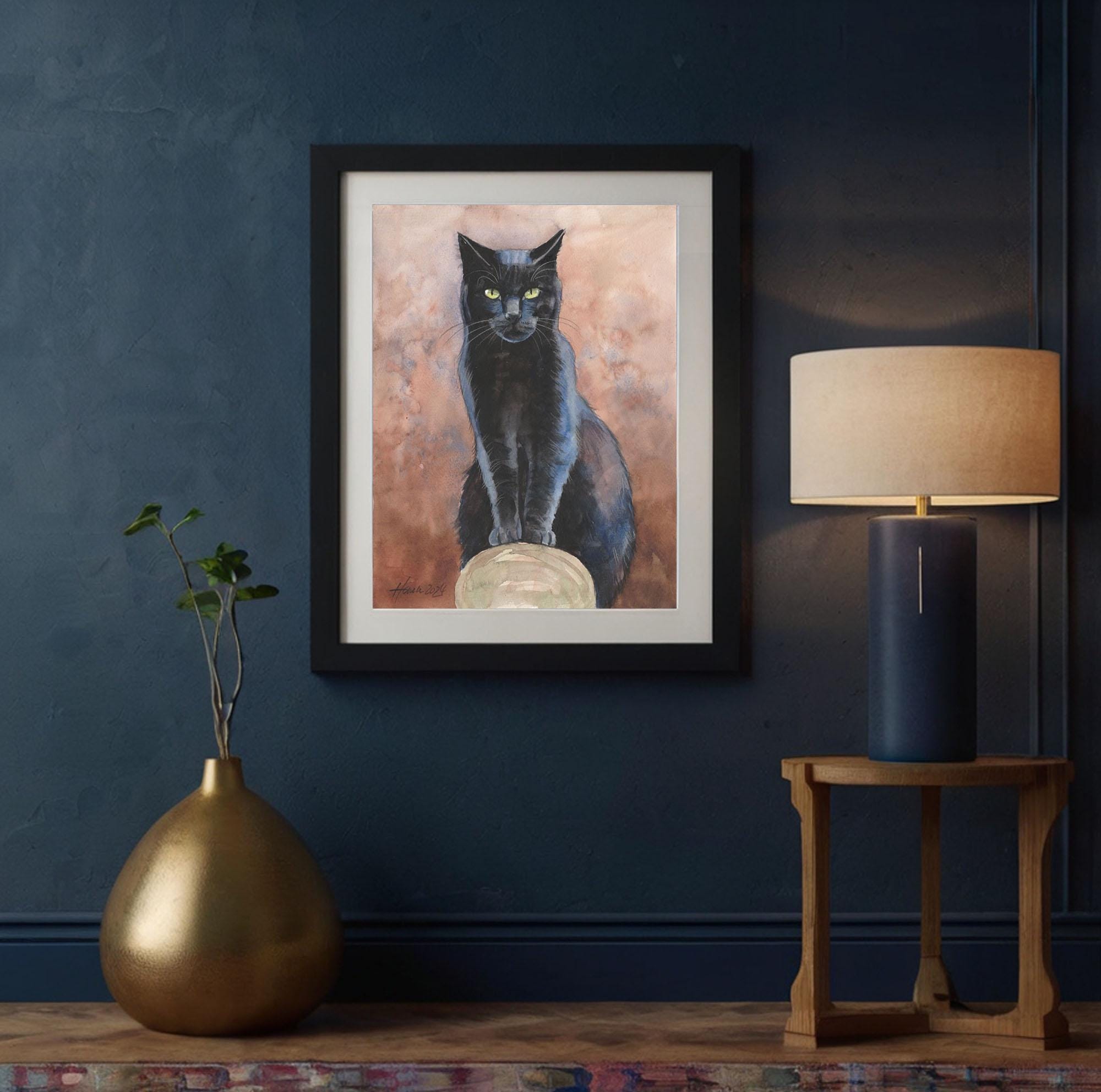 Original Painting, Original Watercolor, 9.4 x 12.6 inches, Black Cat, Cat Painting, Cat Art, Art, Pet, Cat, Animal, Gift, Studio Milamas