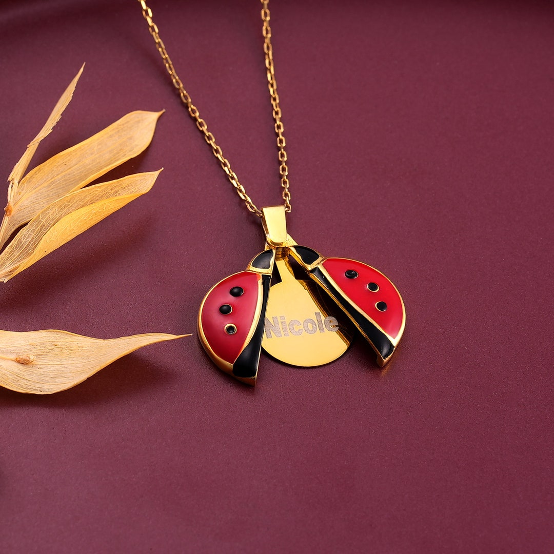 Custom Silver Ladybug Locket Necklace Ladybug Necklace Lucky Etsy