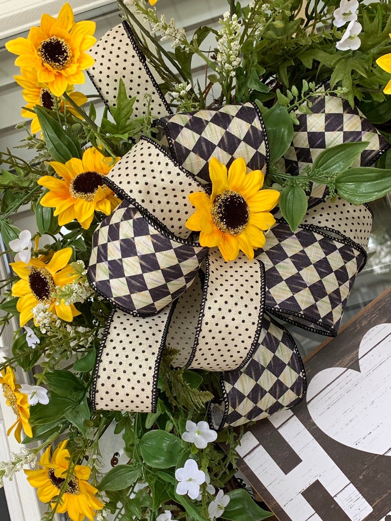 Rustic Decor Yellow and Black Front Door Decor Everyday Decor Home is Where the Heart is Wreath Everyday Wreath Grapevine Wreath