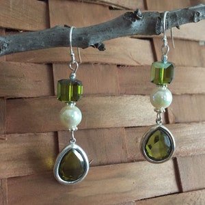 Sterling Silver and Green Crystal Dangle Earrings