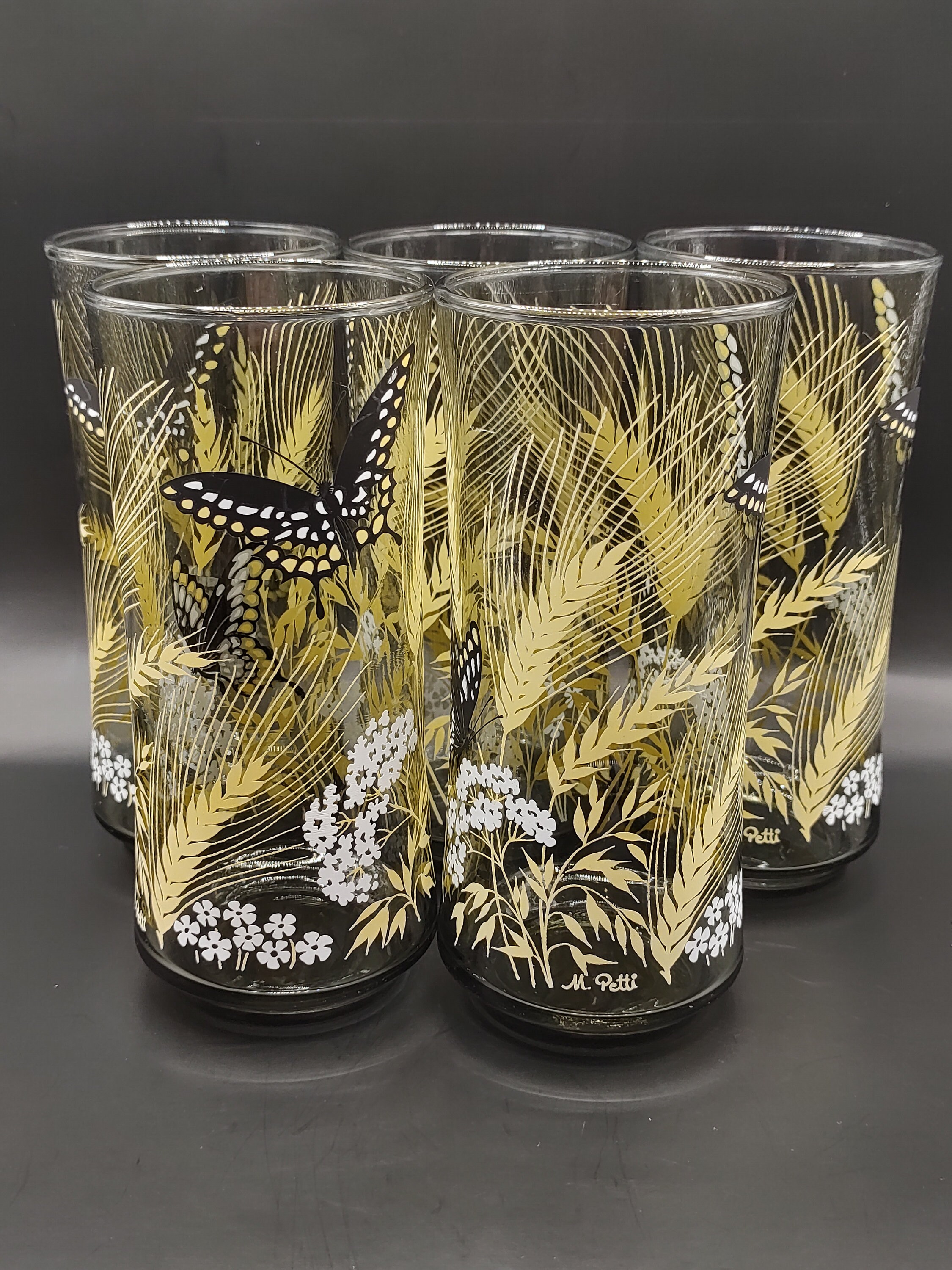 Set of 5 Vintage Libbey Iced Tea Glasses Butterfly and Wheat Etsy