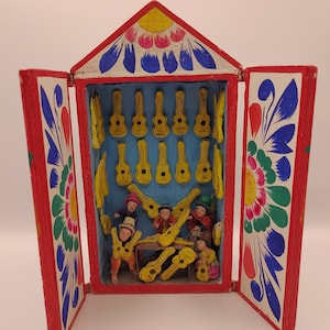 Vintage Nicario Jimenez retablo guitar seller music store Peruvian Andean alter piece