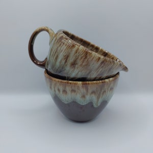 Canonsburg vintage creamer and open sugar set made in USA brown drip pottery