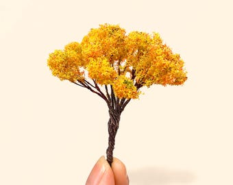 Árbol amarillo en miniatura (3 unidades), mini árbol de alambre, árbol pequeño para jardín, árbol para diorama, decoración de paisaje en miniatura, regalo de arte bonsái.