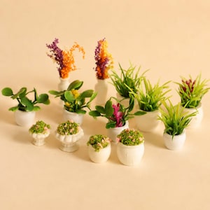 Miniatyrblomkrukor set om 5, dockhusväxtdekor, små krukblommor, miniträdgårdstillbehör, älvträdgårdsdekor