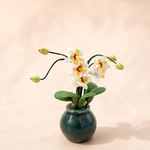 Miniature flower orchid bonsai, Mini floral mini plant, Dollhouse decor, Fairy garden accent, Tiny flower arrangement, Gift idea
