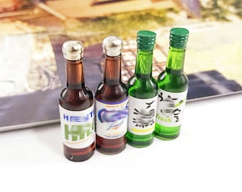 Miniature Korean soju wine 4pcs/set Miniatures Dollhouse miniatures home decoration Gift for her Wall decor Personalized gifts