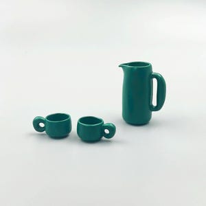 Miniature kettle cup set Mini green tea set Dollhouse miniatures home decoration Gift for her Wall decor Idea gifts
