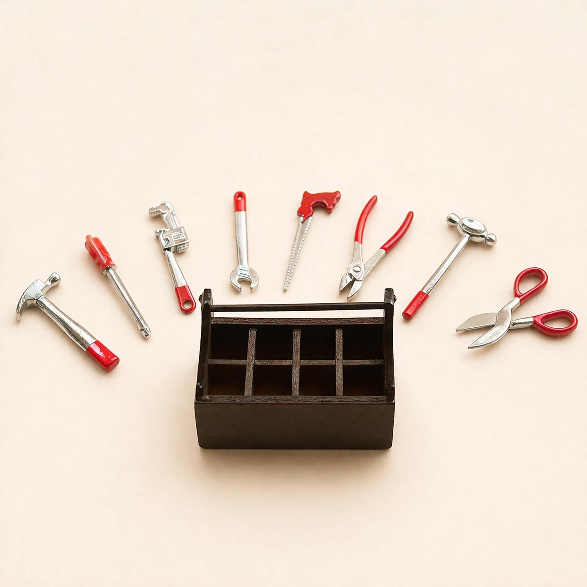 Mini Tools Merch Miniature Tool Set With Toolbox, Dollhouse Workshop Tools, Tiny Hammer ...