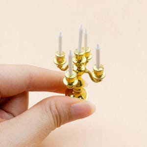 Miniature candelabra, Dollhouse candle holder, Mini vintage decor, Tiny home accessories image 4