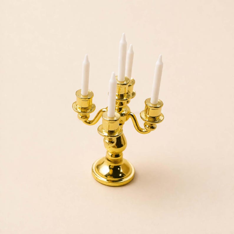 Miniature candelabra, Dollhouse candle holder, Mini vintage decor, Tiny home accessories image 3