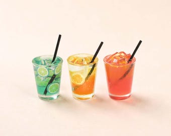Mini cocktail al tè freddo (set da 3), mini bevande al limone, cibo in miniatura per casa delle bambole, accessori per bevande in miniatura per la fotografia