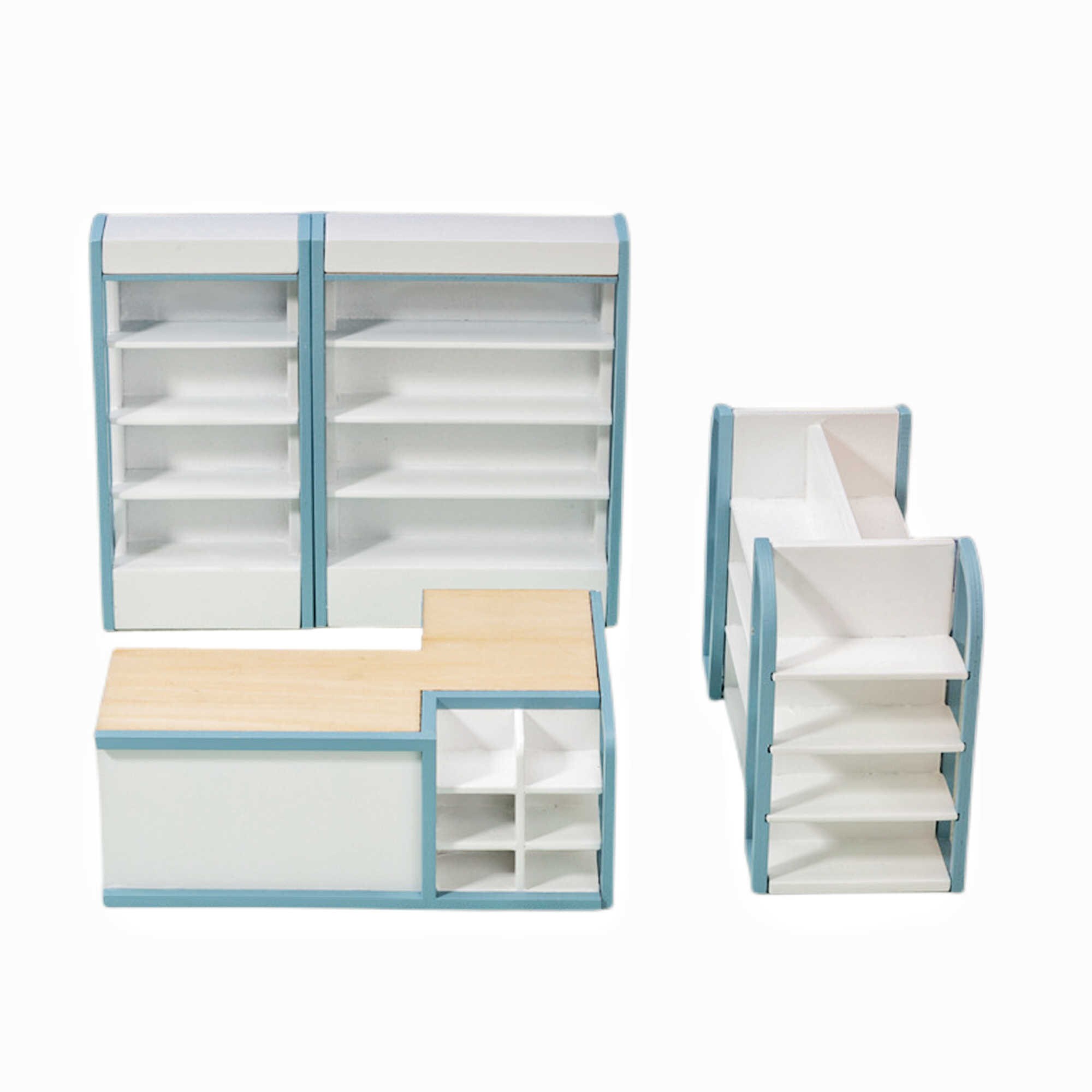 Miniature Wooden Supermarket Cashier Set Commodity Snack Display