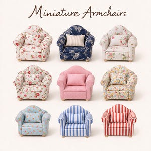 miniature armchair dollhouse furniture, cute floral mini sofa chair, 1:12 scale mini couch, handmade tiny furniture, dollhouse decor