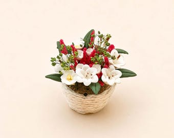 Miniature Flower Basket, Mini Floral Arrangement, Dollhouse Decor, Fairy Garden Accessory, Tiny Home Decor, Gift Idea