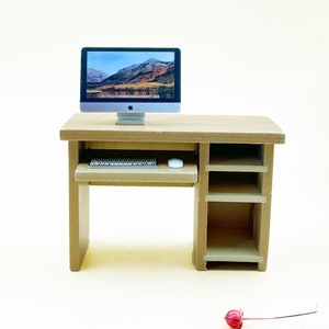 Miniature wooden computer table Miniature furniture Mini desk Dollhouse miniature home decoration Gift for her Wall decor