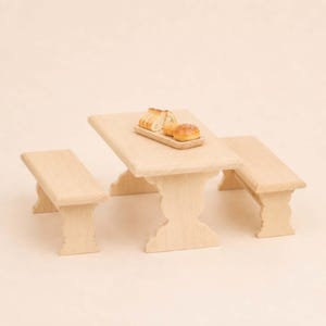 Conjunto de mesa e banco de madeira em miniatura, móveis de jantar para casa de bonecas, mini mesa de piquenique estilo fazenda, decoração em miniatura para montar você mesmo