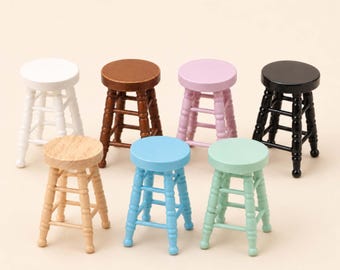 Dollhouse Mini Stool 1:12 Miniature Wooden Chair Tiny Bar Stool Dollhouse Furniture Mini Kitchen Decor Diorama Seat