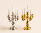 Miniature candelabra, Dollhouse candle holder, Mini vintage decor, Tiny home accessories