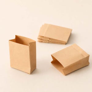 Bolsas de papel en miniatura (5 unidades), bolsas de la compra para casas de muñecas, mini bolsas de compras, accesorios de comida para muñecas.
