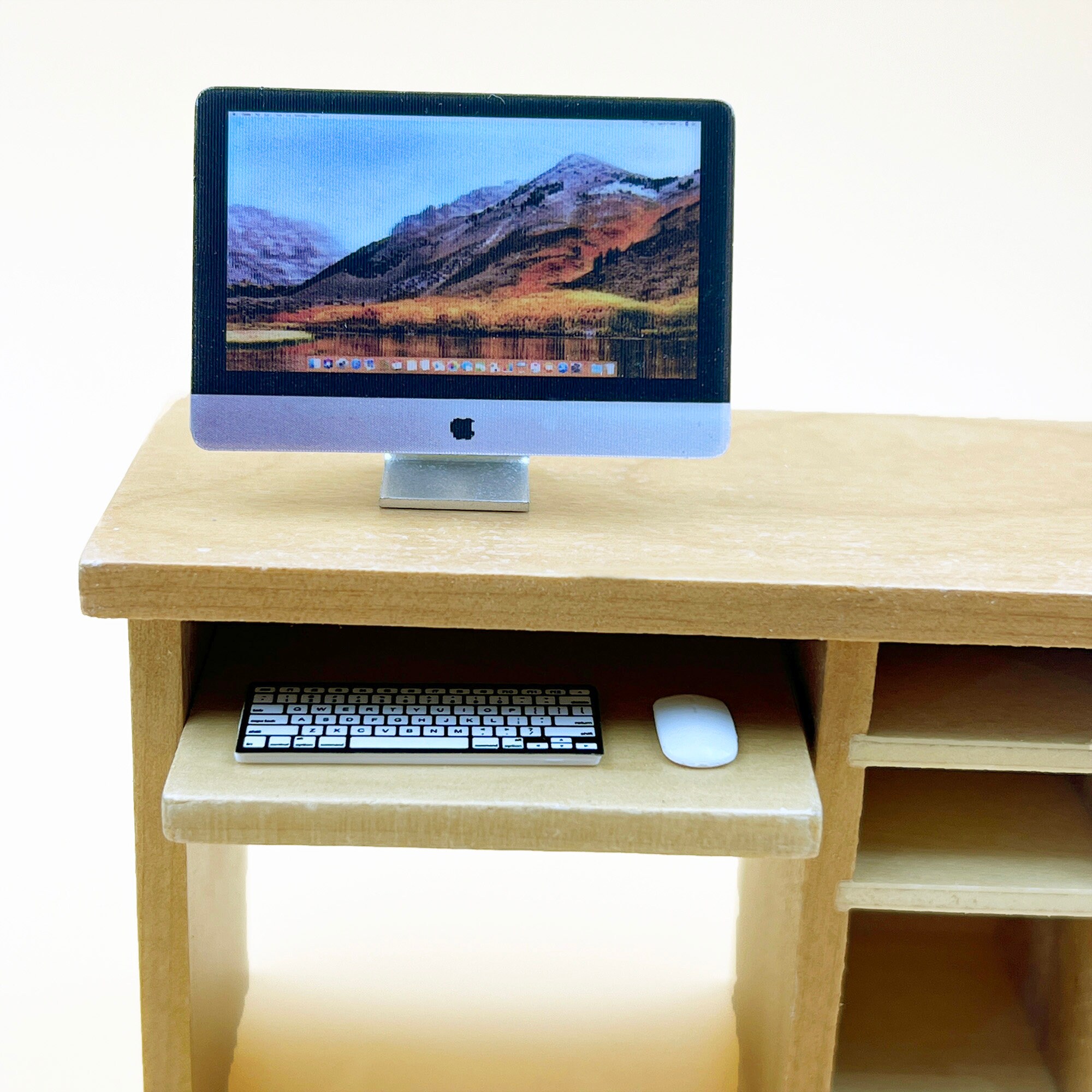 Mini Computor Decor Miniature Wooden Computer Table Miniature Furniture Mini Desk Dollhouse ...