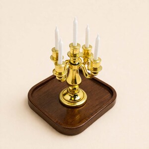 Miniature candelabra, Dollhouse candle holder, Mini vintage decor, Tiny home accessories image 2