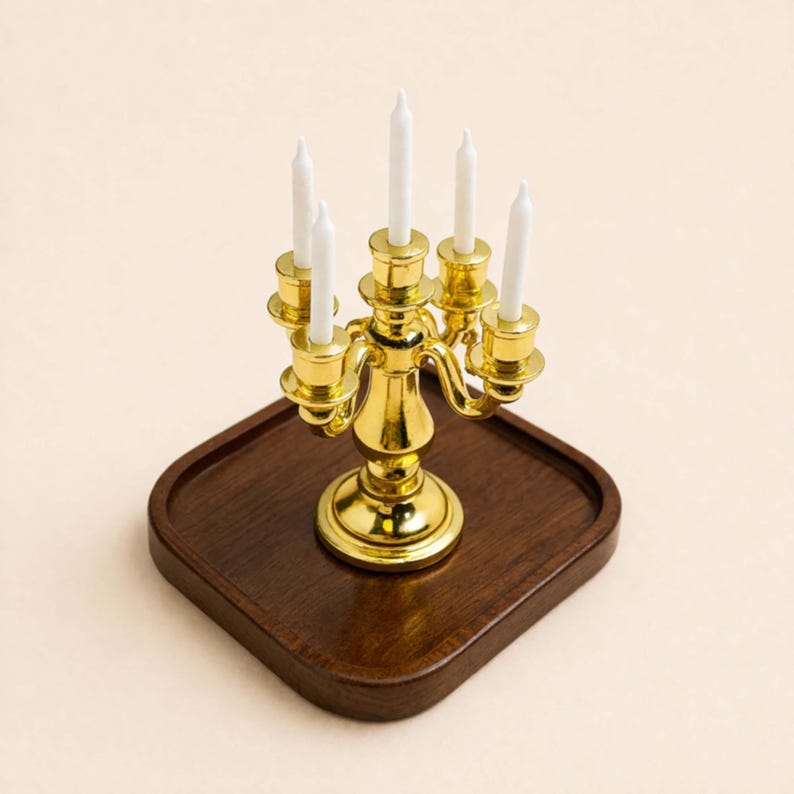 Miniature candelabra, Dollhouse candle holder, Mini vintage decor, Tiny home accessories image 2