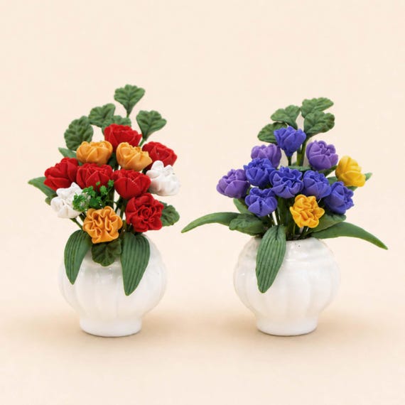 Miniature Flower Vase, Mini Flowers, Dollhouse Decor, Fairy Garden Plants, Tiny Home Decor, Cute Desk Accessories, Gift Idea