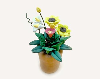 Set di fiori di gelsomino in miniatura in vaso rosa, decorazione per
