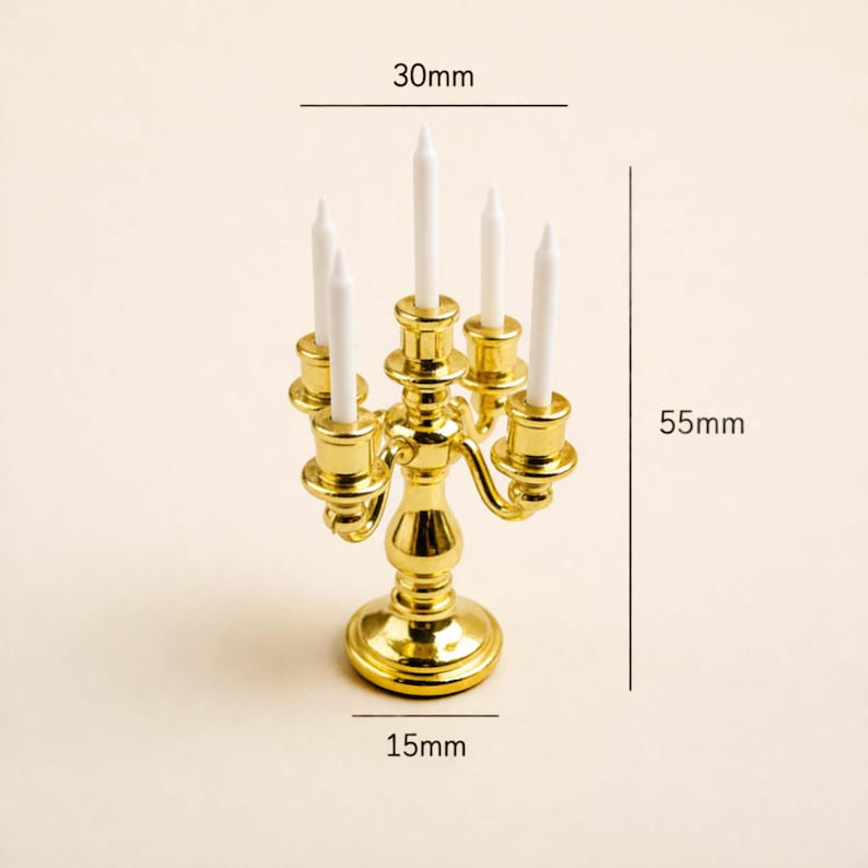 Miniature candelabra, Dollhouse candle holder, Mini vintage decor, Tiny home accessories image 5