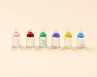 Miniature baby bottle set of 10, 1:6 scale Dollhouse nursery accessory, Tiny baby feeding bottles, Baby doll accessories, Mini nursery decor