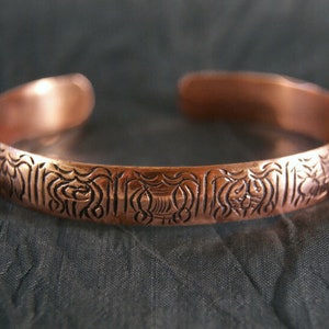 Copper Bangle ~ 8 Buddhist Lucky Symbols ~ Nepal (187)