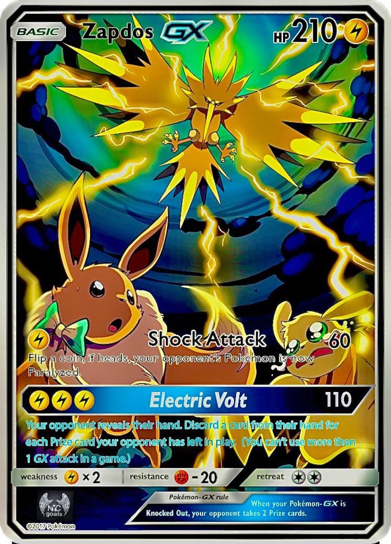 Zapdos Rare eevee Legendary Pokemon ex gx vmax Charizard Etsy