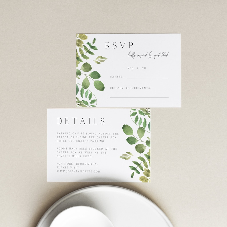 Details Printable Invitation RSVP Minimalist Wedding Suite