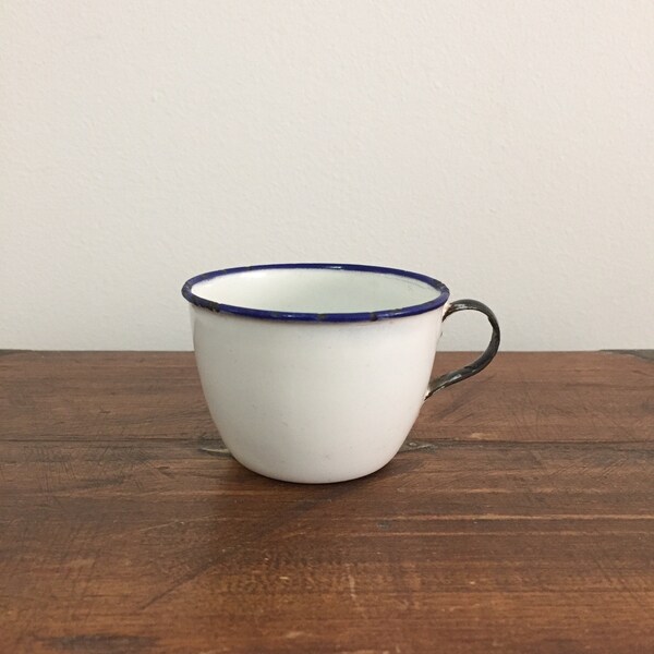 Vintage Blue and White Small Enamel Teacup