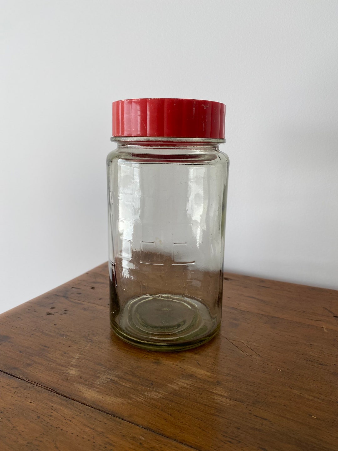 Vintage Agee Improved Utility Glass Jar With Red Plastic Lid Etsy
