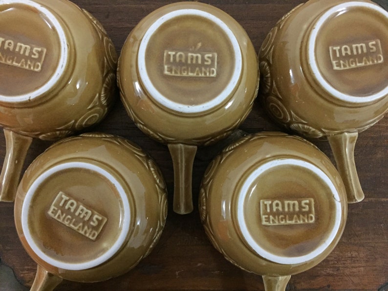 Set of 5 Vintage Retro Tams England Mustard Soup Bowls with Handles