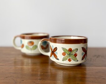 Two Vintage 1970s Ceramic Soup Mugs