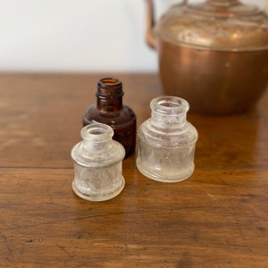 Set of 3 Small Antique Ink Bottles Medicine Bottles