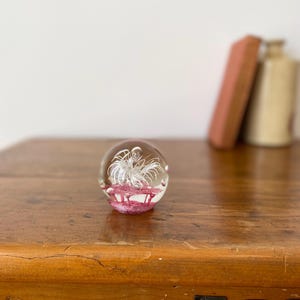 Art Glass Paperweight, Pink Bubble Glass Paperweight