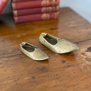 Two Vintage Brass Slipper Ashtrays Brass Shoes
