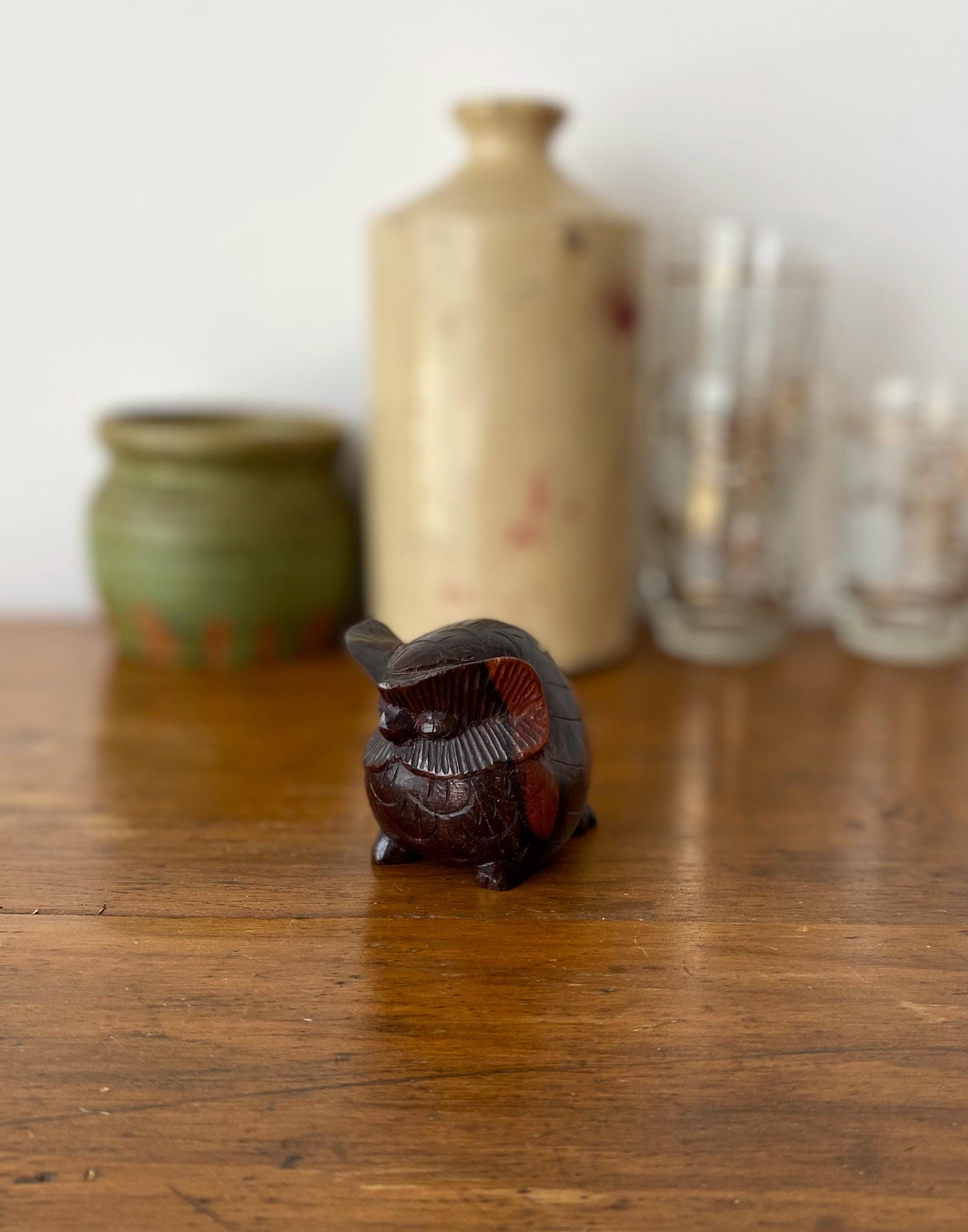 Carved Wood Owl, Wooden Owl Figurine