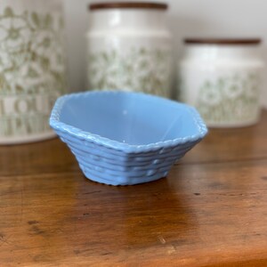 Vintage Pale Blue Ceramic Candy Dish, Thatched Bon Bon Bowl