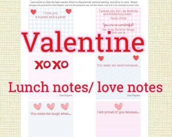 Valentine lunch notes/ love notes, set 2- DIGITAL download for immediate print