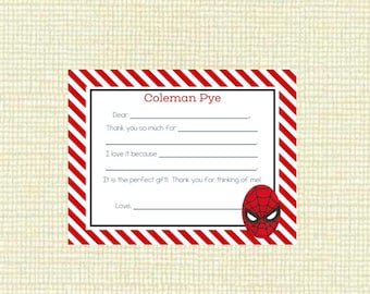 Child thank you notes- fill in the blank (birthday invitation coordinating note cards): Spiderman