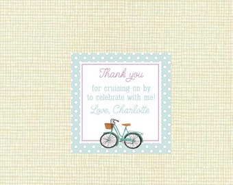 Bike, aqua dot girly party birthday favor tag