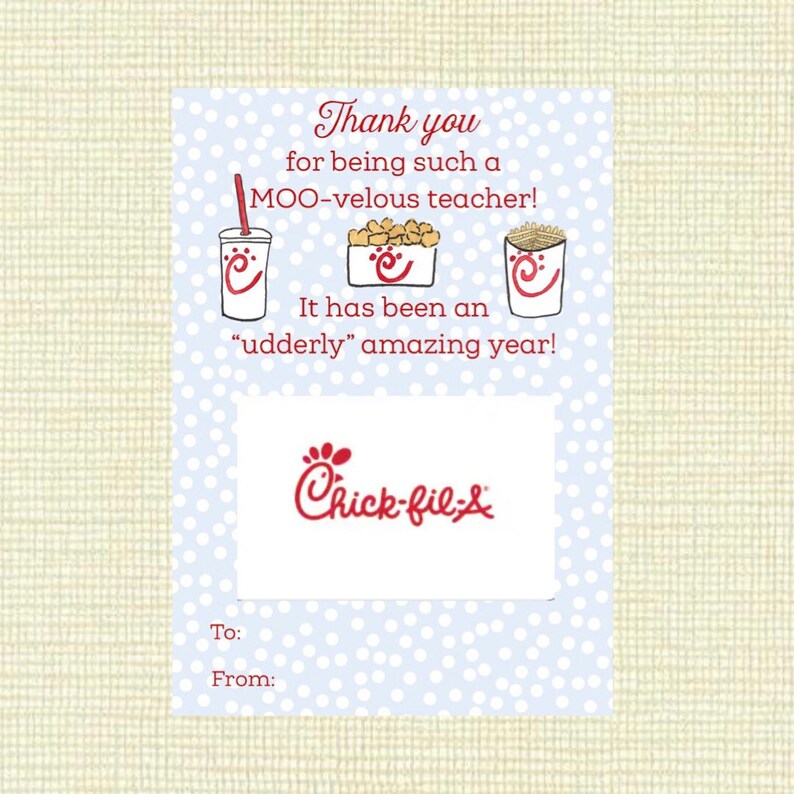 Chick-fil-a Gift Card Holder Teacher Gift Card Holder - Etsy