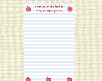 Teacher notepad - red apple a note from the desk of blue stripe design