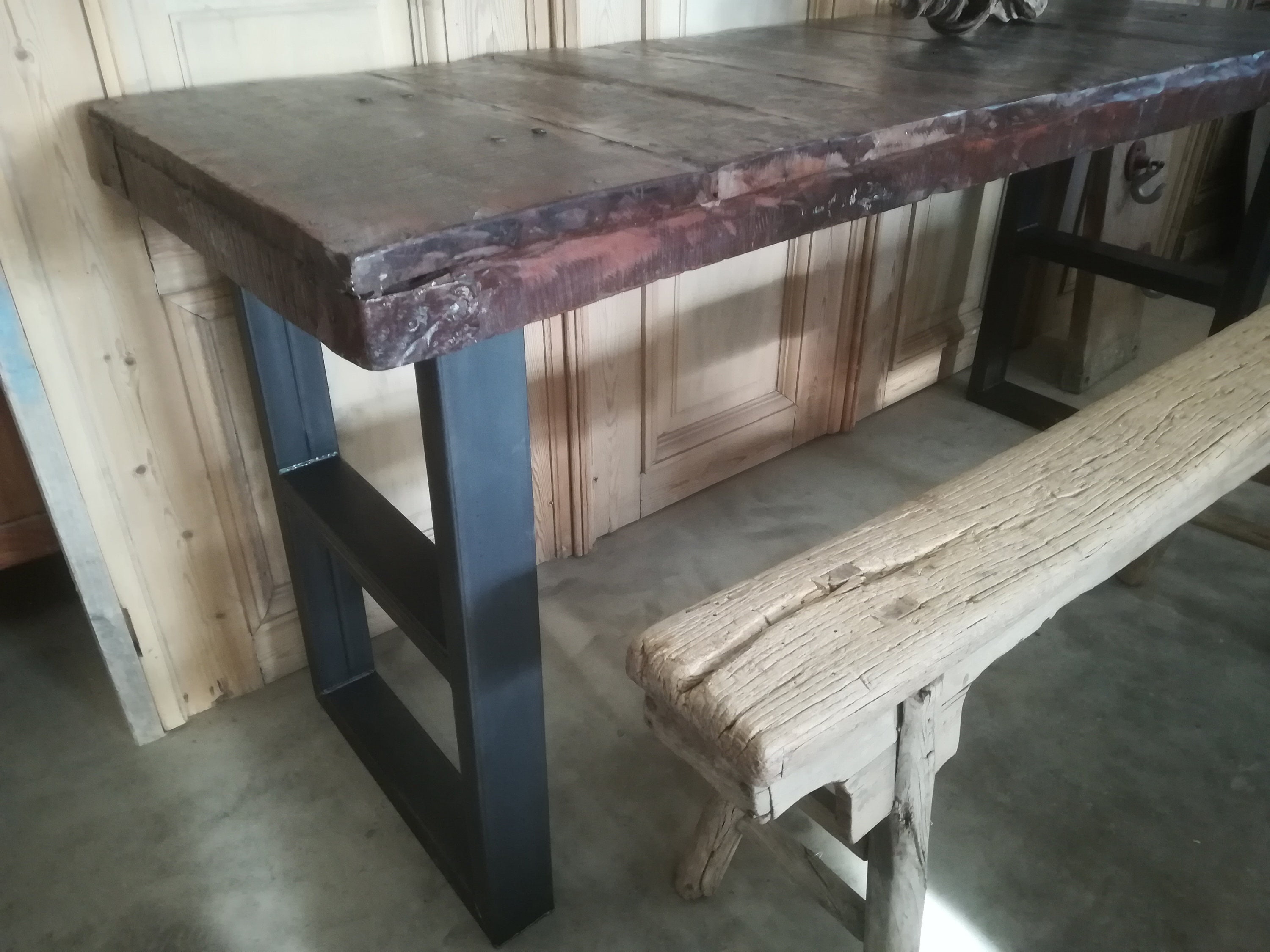 Teak Vintage Table With Metal Legs and Beautiful Aged Patina Etsy