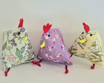 3 Easter chicks, fabric chickens, stuffed chickens, spring decoration